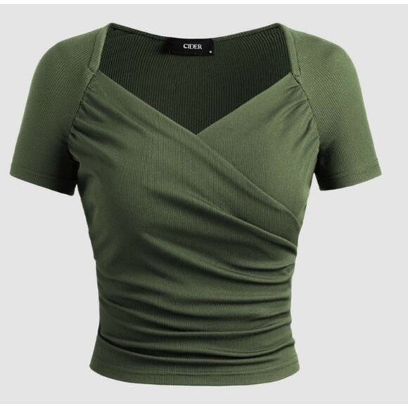 CIDER Ribbed Crop Top Womens Size XXS Green Jersey Sweatheart Coquette Y2K NEW - Picture 1 of 9